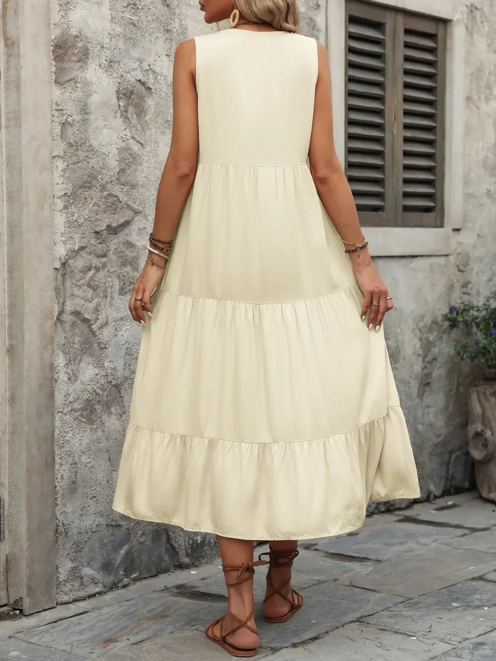 Notched Sleeveless Maxi Dress With Buttons - Southern Shores Clothing