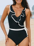 Ruffle Trim V-Neck One-Piece Swimsuit Coastal - Southern Shores Clothing