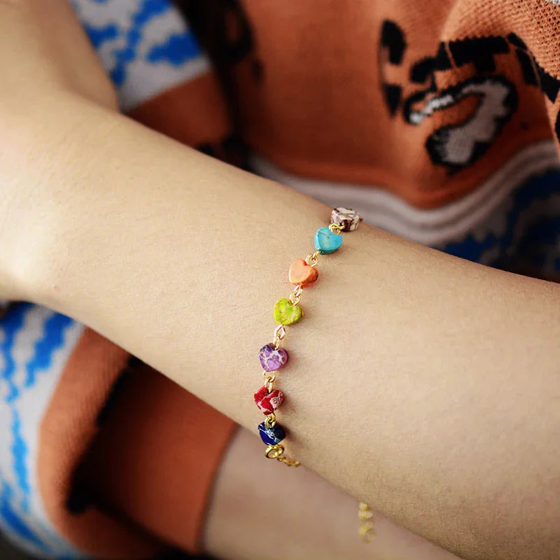 Heart Natural Stone Bracelet With Gold Plated Copper Accents - Southern Shores Clothing