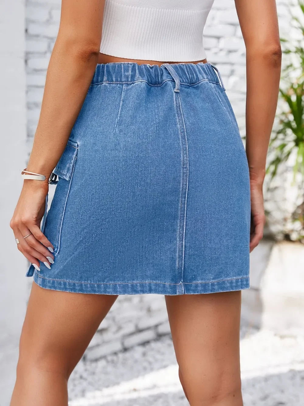 Casual Pocketed Buttoned Denim Skirt With Pockets - Southern Shores Clothing