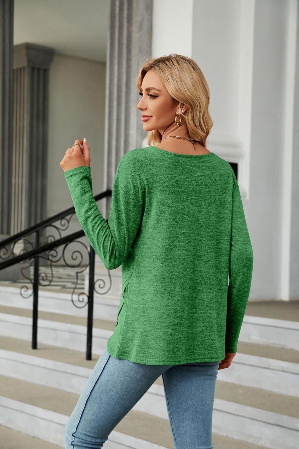 Solid Pattern Round Neck Long Sleeve Stretch Tee - Southern Shores Clothing