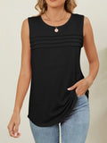 Round Neck Sleeveless Tank Top With Pleated Front Detail - Southern Shores Clothing