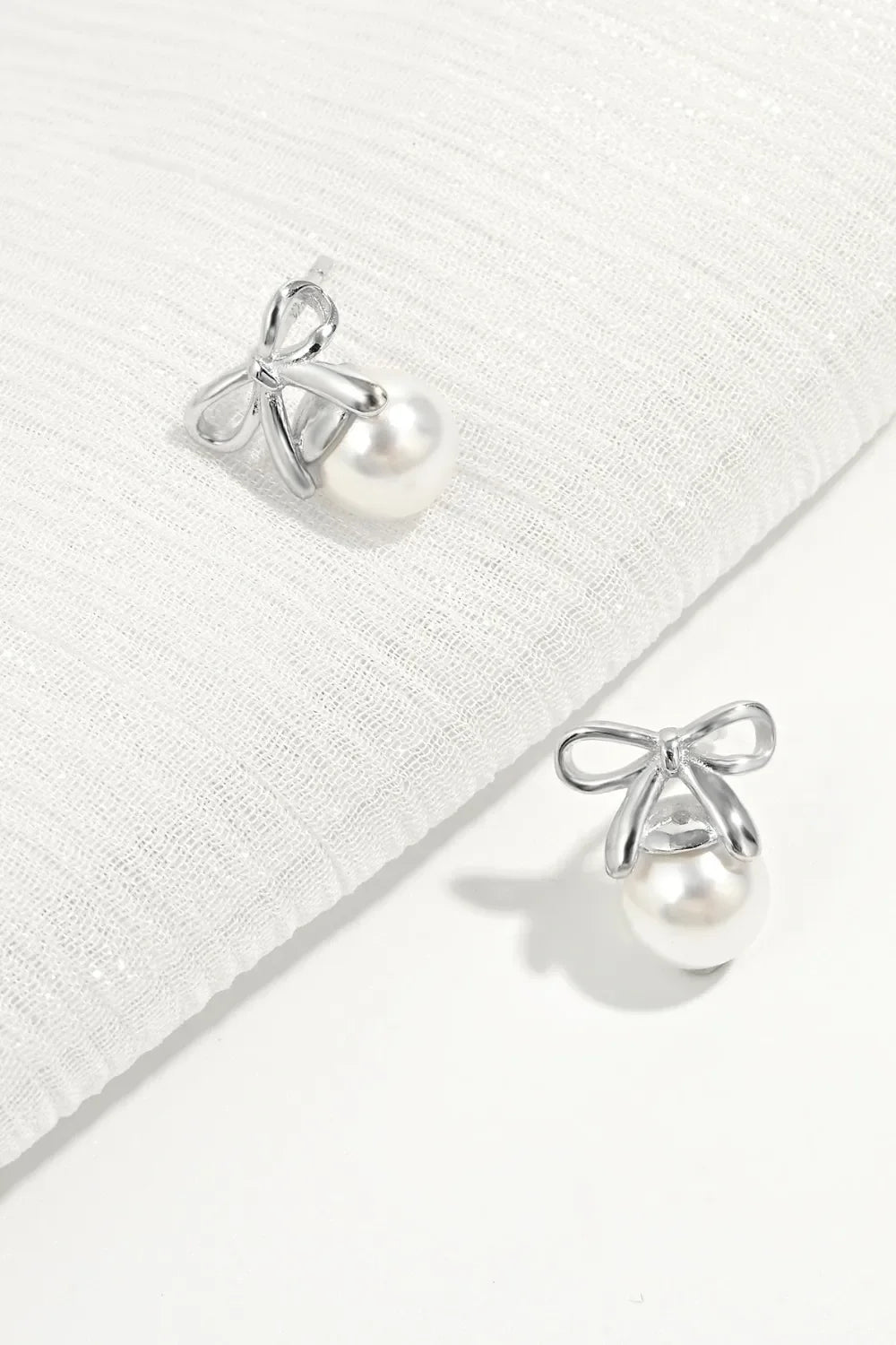 Platinum Plated Sterling Silver Pearl Bow Earrings - Southern Shores Clothing