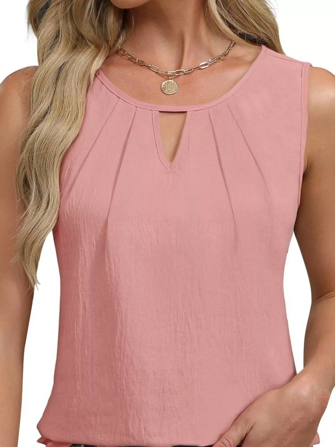 Keyhole Neck Tank Top Sleeveless Polyester Spandex Blend - Southern Shores Clothing