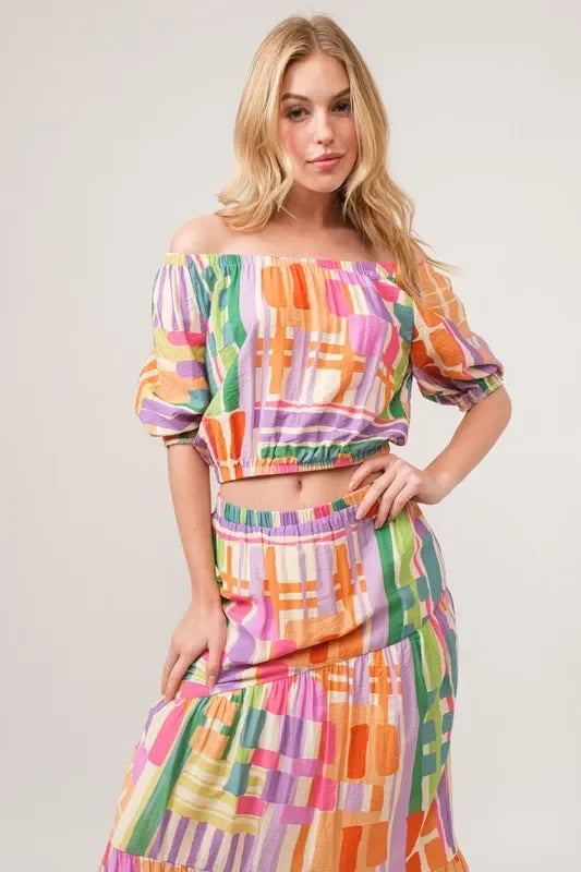 Asymmetric Geometric Print Tiered Maxi Skirt - Southern Shores Clothing