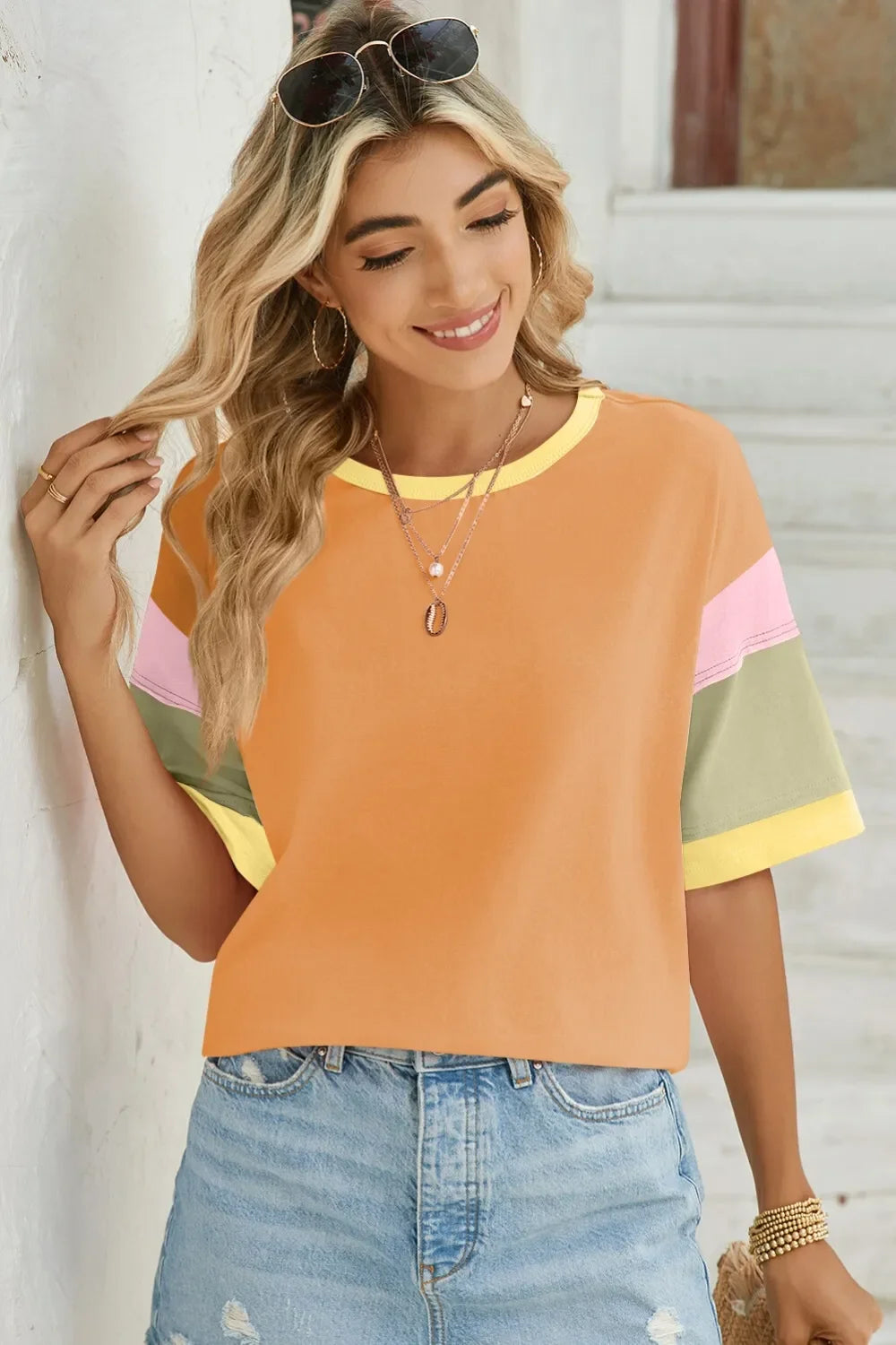 Lovelet Color Block Round Neck Half Sleeve T-Shirt - Southern Shores Clothing