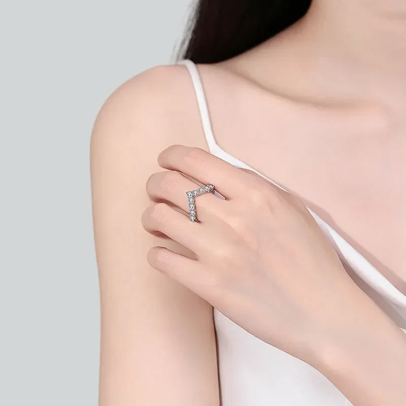 Moissanite Sterling Silver V Shape Ring 0.9ct - Southern Shores Clothing