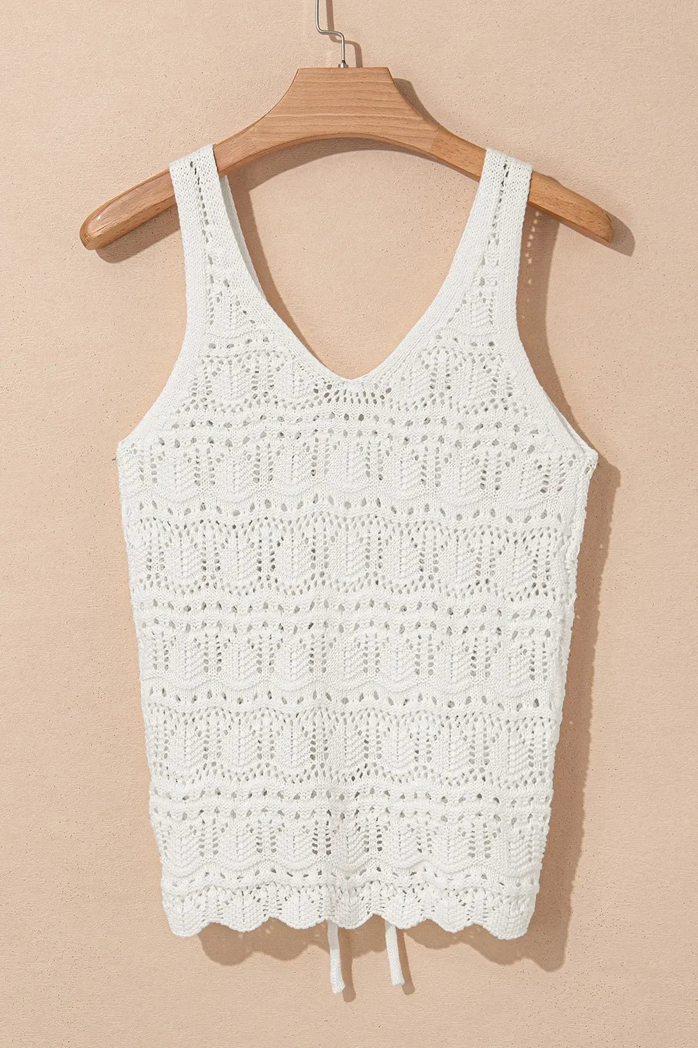 Hollowed Knit V Neck Drawstring Sweater Vest For Layering - Southern Shores Clothing