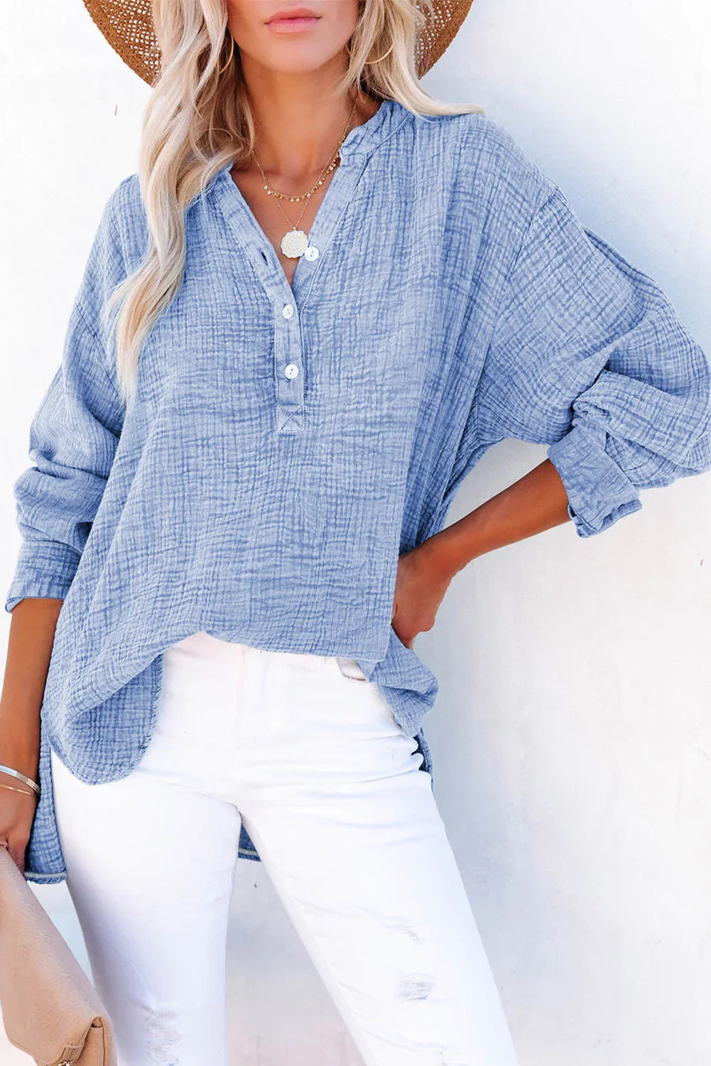 Timeless Southern Shores Clothing Buttoned Long Sleeve 100% Cotton Blouse with Versatile Style - Southern Shores Clothing