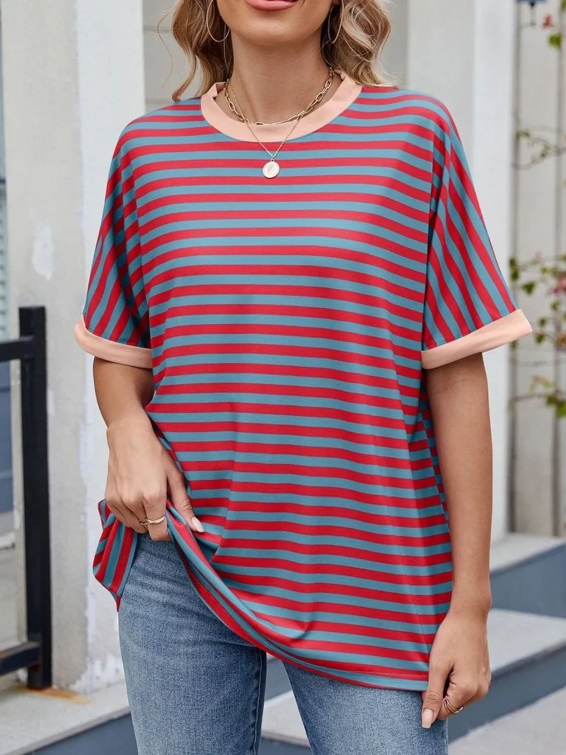 Striped Round Neck Half Sleeve T-Shirt - Southern Shores Clothing