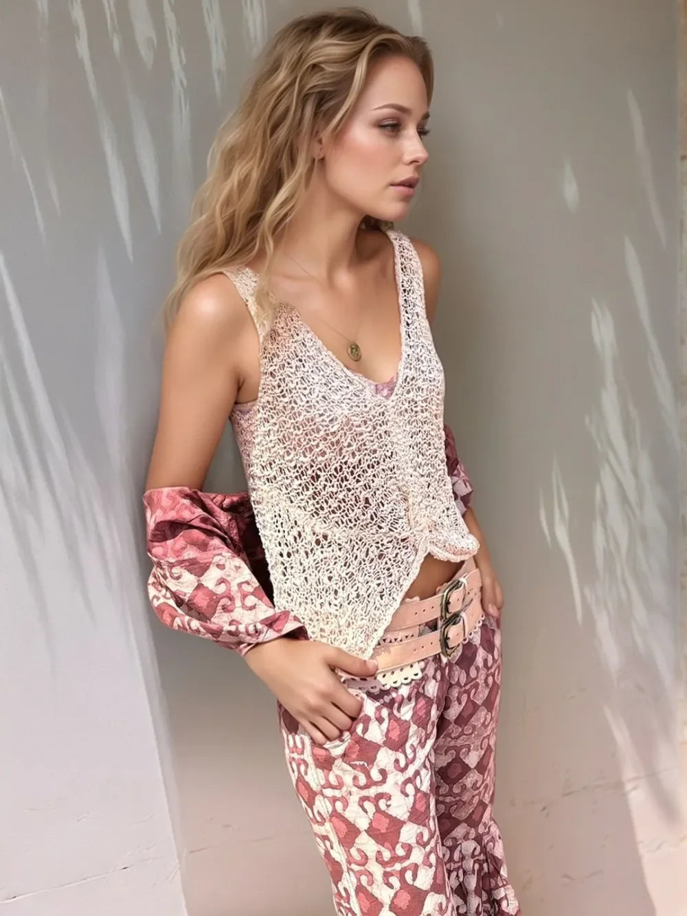 Crochet V-Neck Tank Top With Openwork Sheer Stretch Lightweight - Southern Shores Clothing