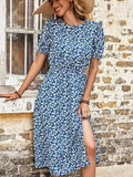 Perfee Floral Round Neck Split Midi Dress - Southern Shores Clothing