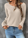 Lace Detail Ribbed Knit Long Sleeve T-Shirt - Southern Shores Clothing