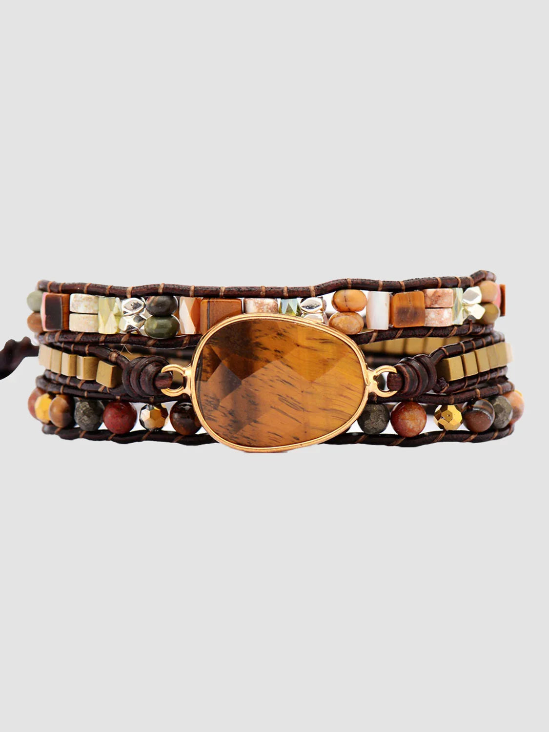 Geometric Shape Triple Layer Bracelet Imperial Jasper Pyrite - Southern Shores Clothing