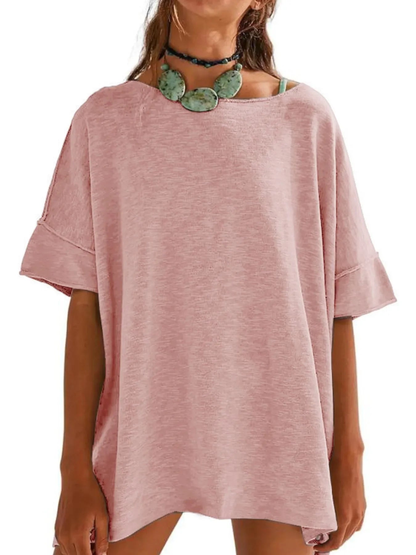 Oversized Round Neck Drop Shoulder Stretchy T Shirt - Southern Shores Clothing