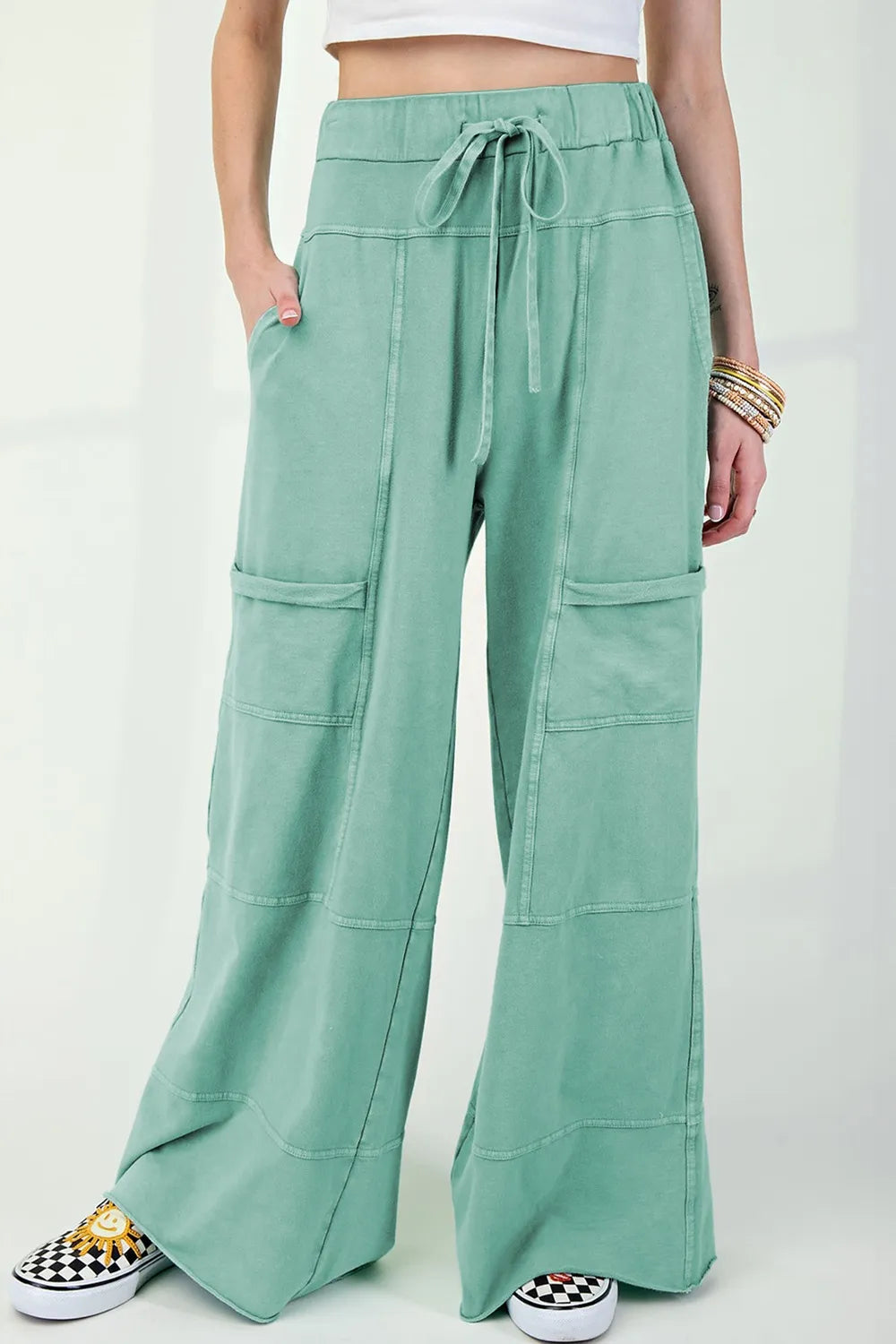 Southern Shores Mineral Wash High Waist Wide Leg Cargo Pants