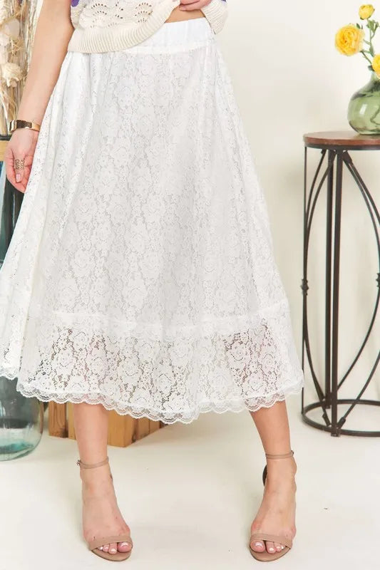 Coastal ADORA Elastic Waist Lace Midi Skirt for Women