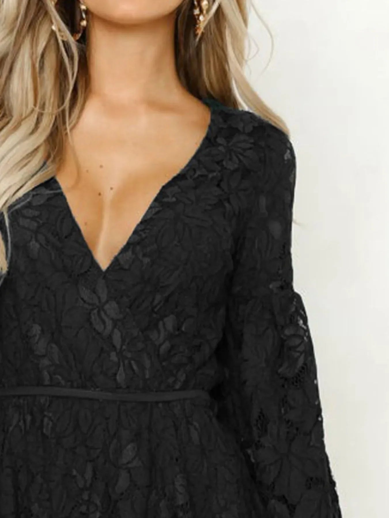 Lace V-Neck Long Sleeve Mini Dress Coastal Style - Southern Shores Clothing