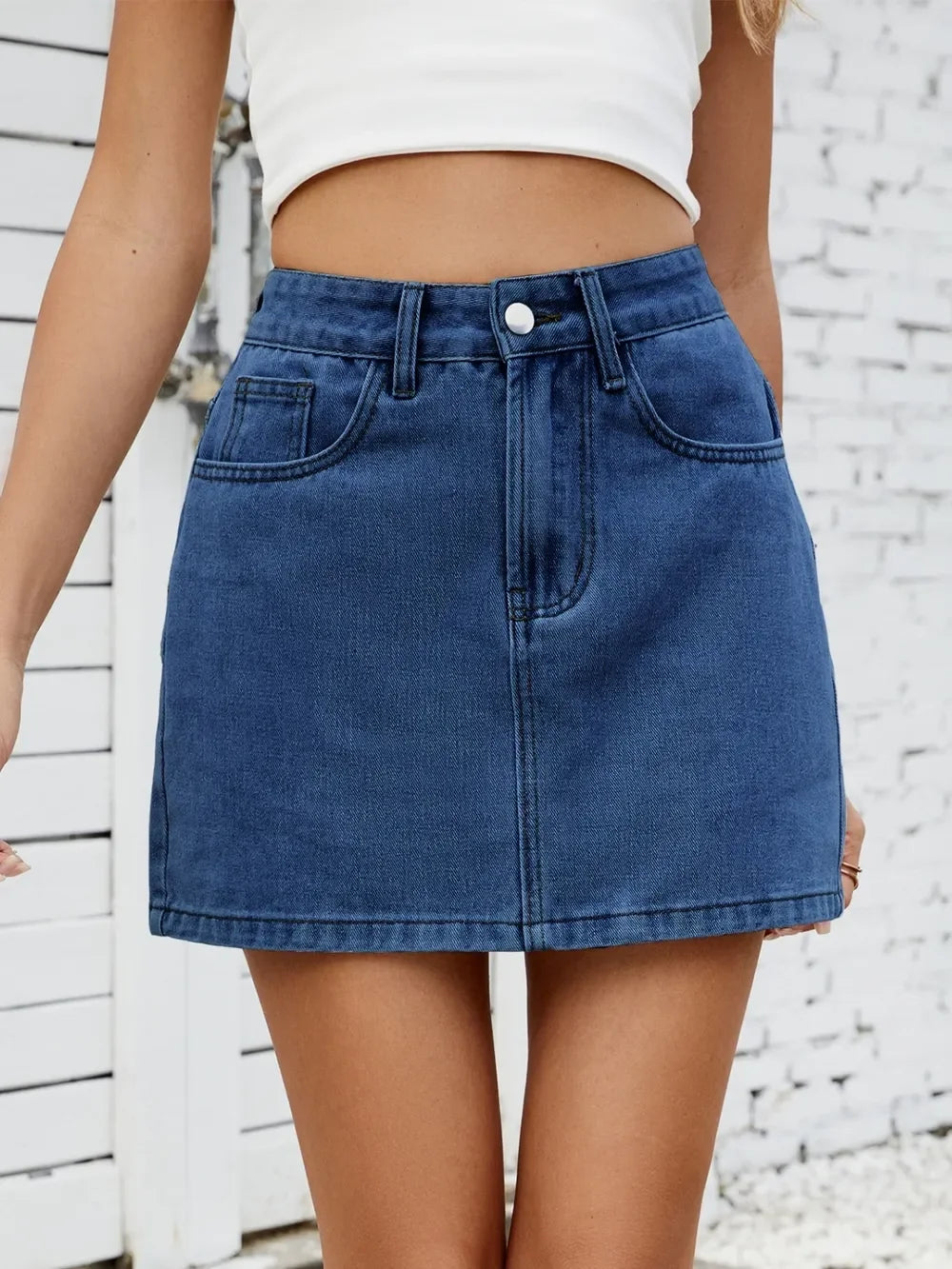 Casual Denim Mini Skirt With Clean Silhouette - Southern Shores Clothing