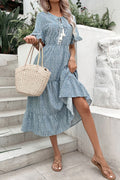 Leopard Print Tassel Tie Flounce Sleeve Dress - Southern Shores Clothing