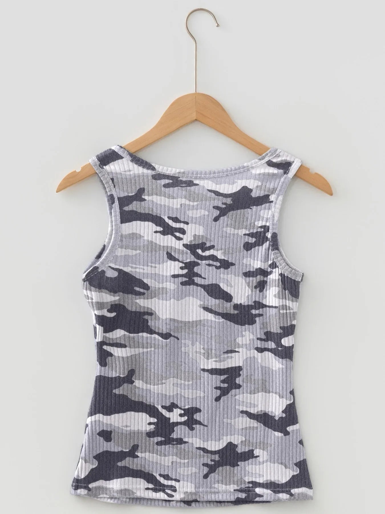 Camouflage Print Ribbed Knit Tank Top Round Neck Sleeveless - Southern Shores Clothing