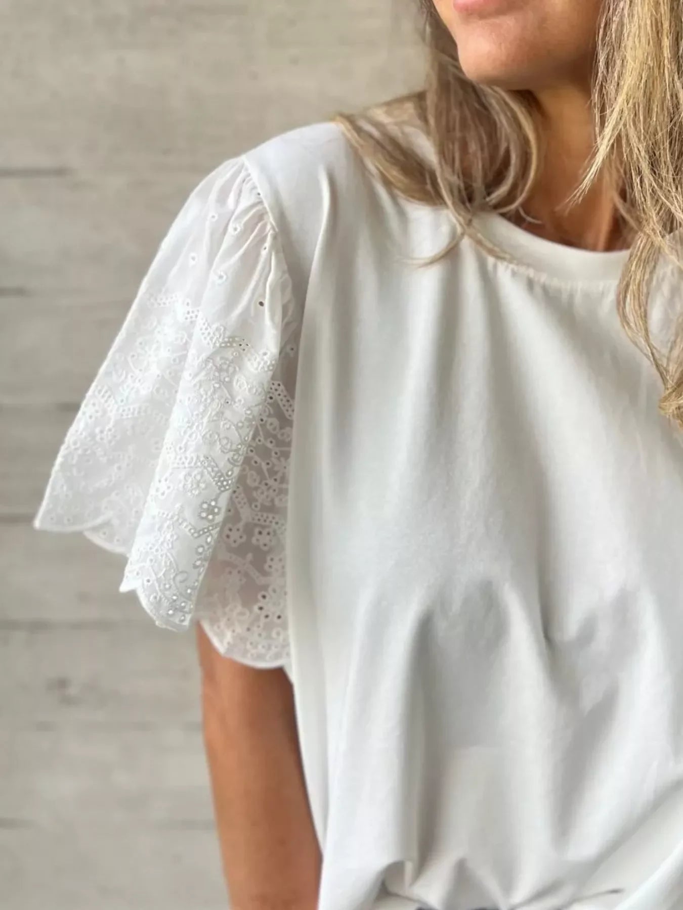 Plus Size Lace Detail Round Neck T-Shirt - Southern Shores Clothing
