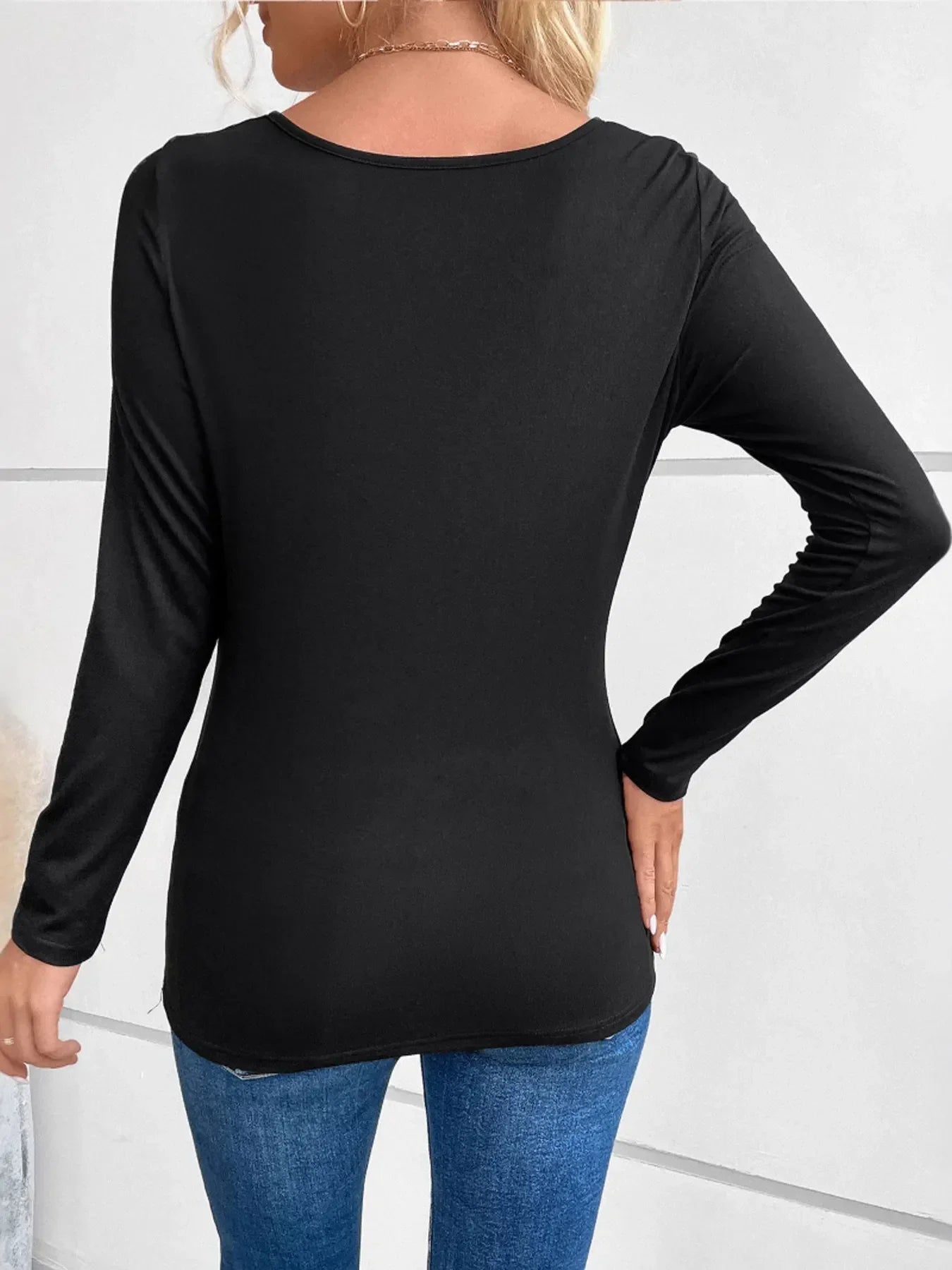 Rhinestone Ruched Long Sleeve T-Shirt - Southern Shores Clothing