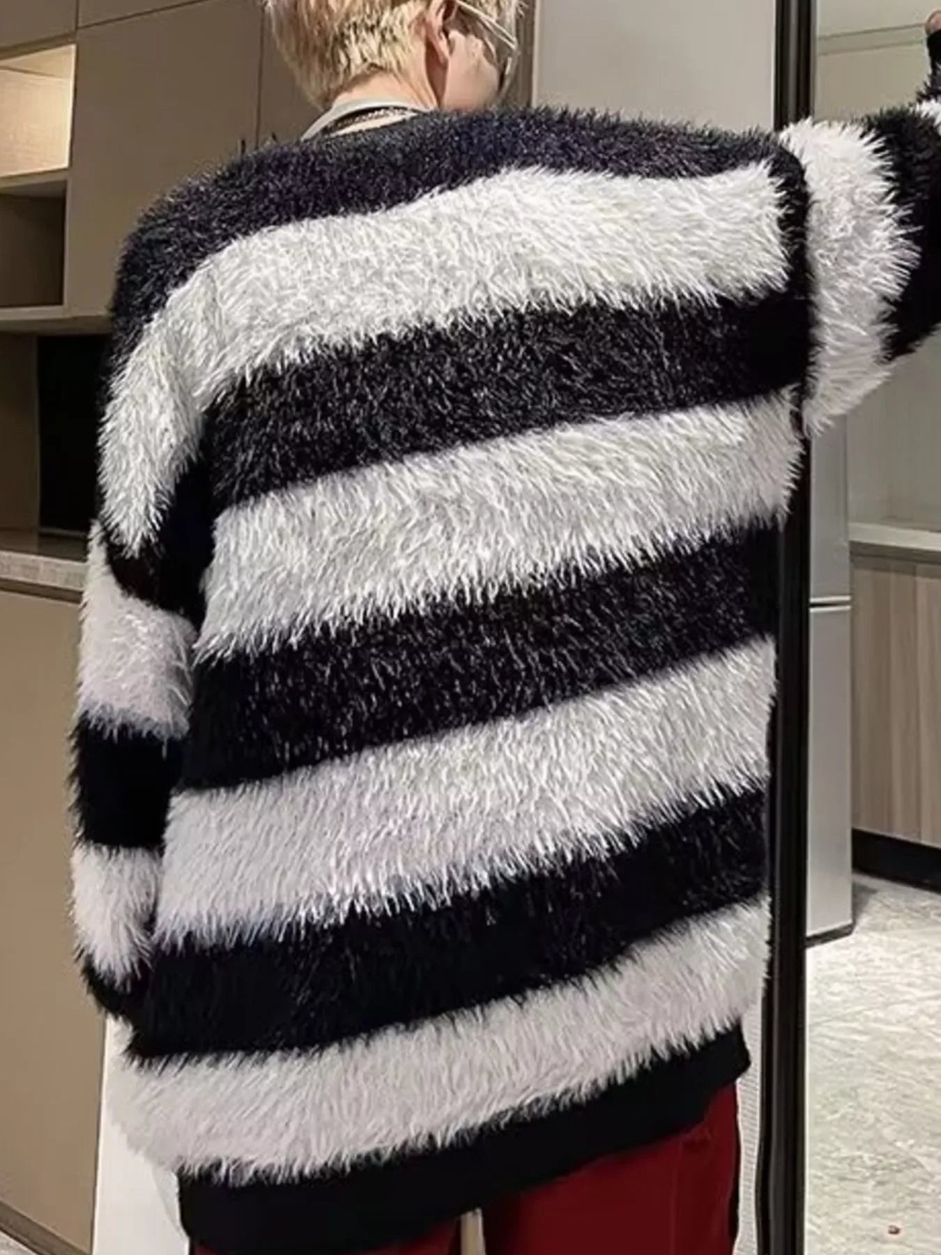 Oversized Striped Fuzzy Knit Pullover Cozy Coastal Sweater - Southern Shores Clothing