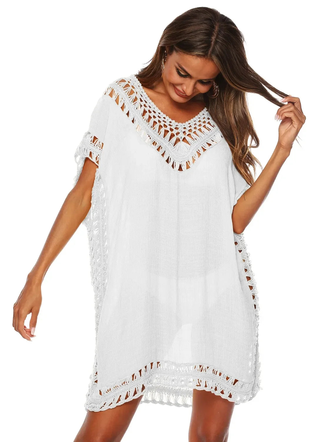 Bohemian Crochet Trim Beach Cover-Up One Size - Southern Shores Clothing