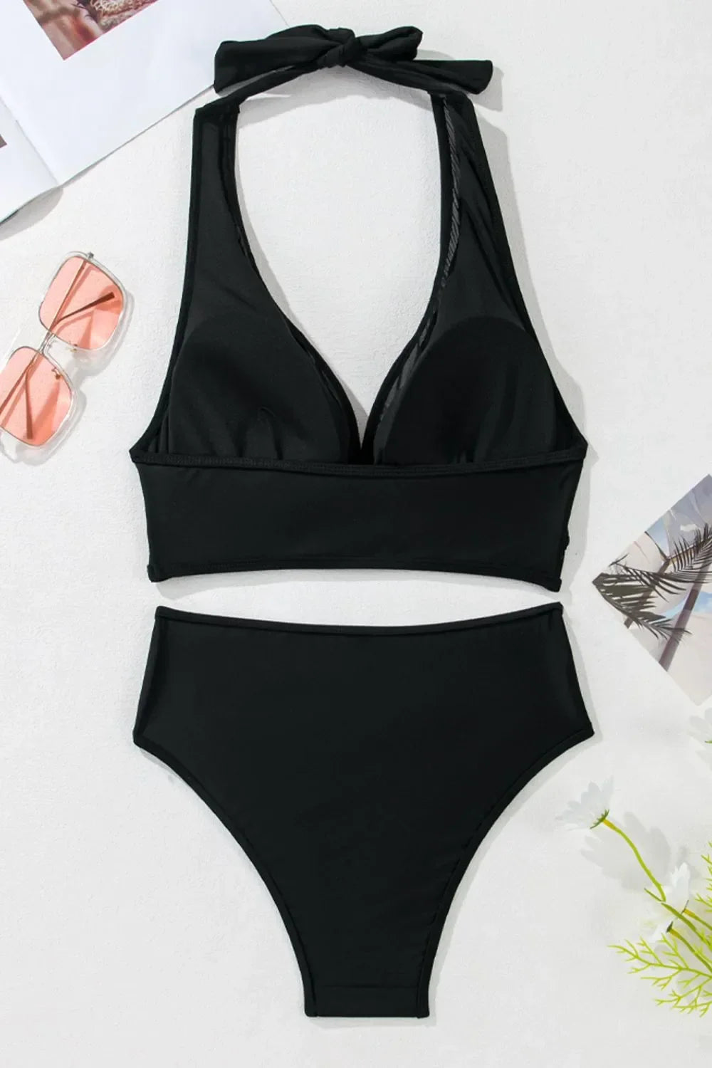 Sheer Mesh Halter Bikini Set With Removable Padding Two Piece - Southern Shores Clothing