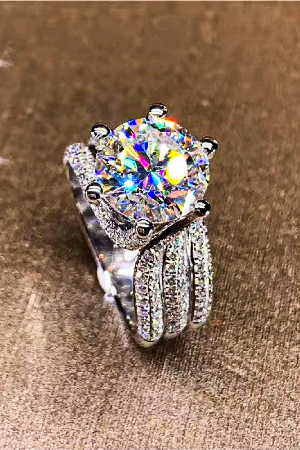 Moissanite Three-Layer Ring in Platinum-Plated Silver - Southern Shores Clothing