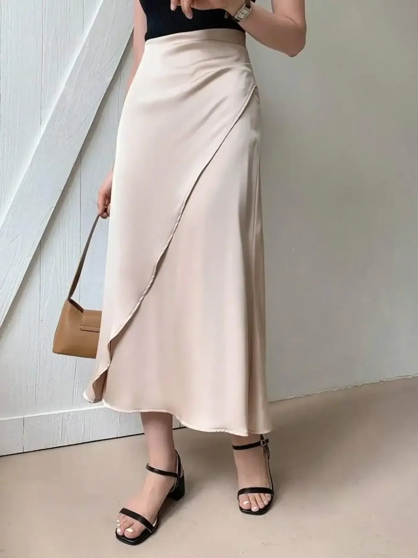 Asymmetric Wrap Midi Skirt With Fluted Hem - Southern Shores Clothing