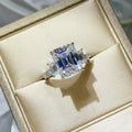 Emerald-Cut Moissanite Ring 5 Carat Platinum-Plated Finish Band - Southern Shores Clothing