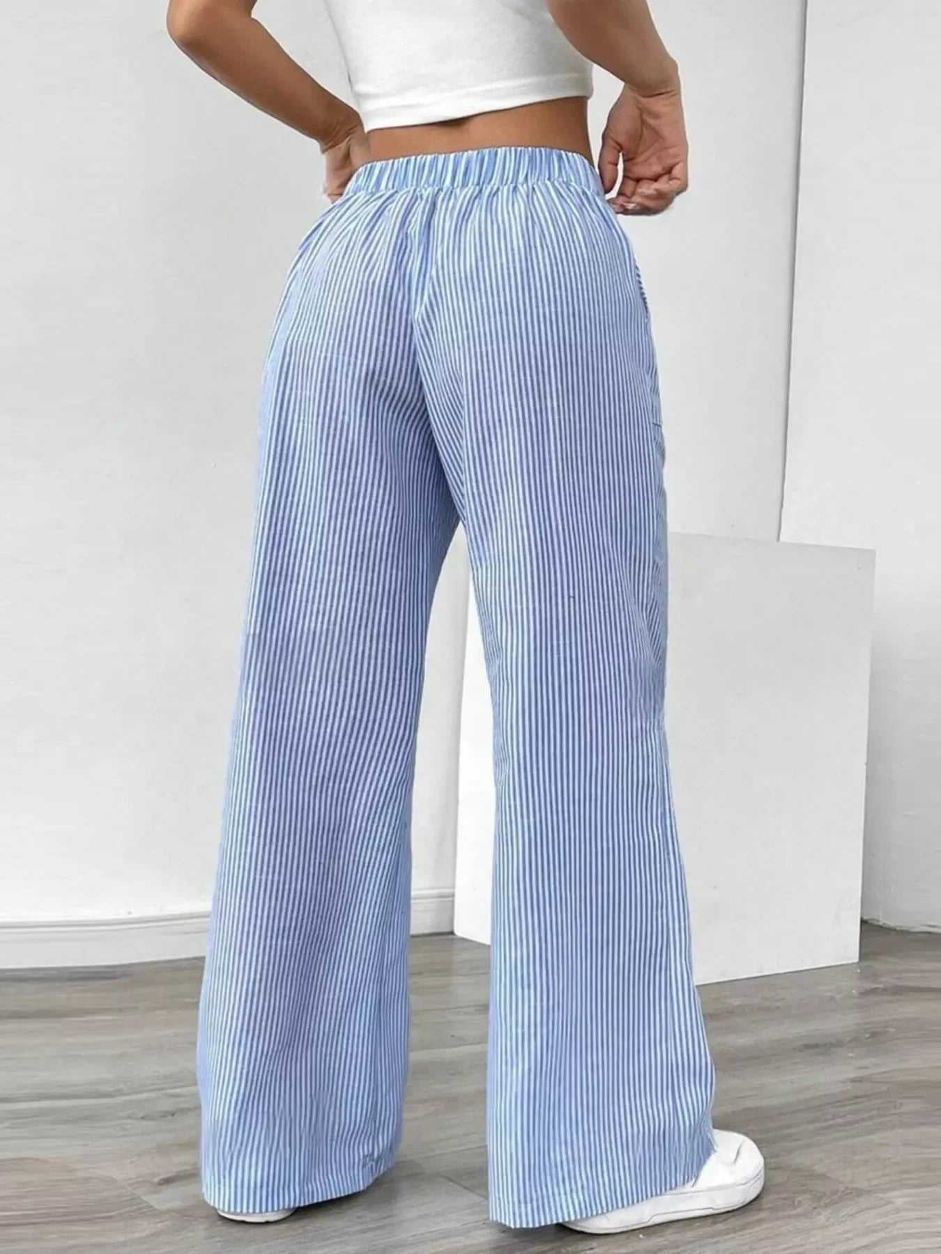 Striped Wide Leg Pocketed Casual Pants For Everyday Wear - Southern Shores Clothing