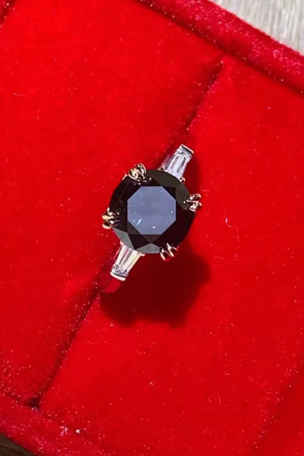 2 Carat Moissanite Black Ring Platinum Plated Over Silver - Southern Shores Clothing