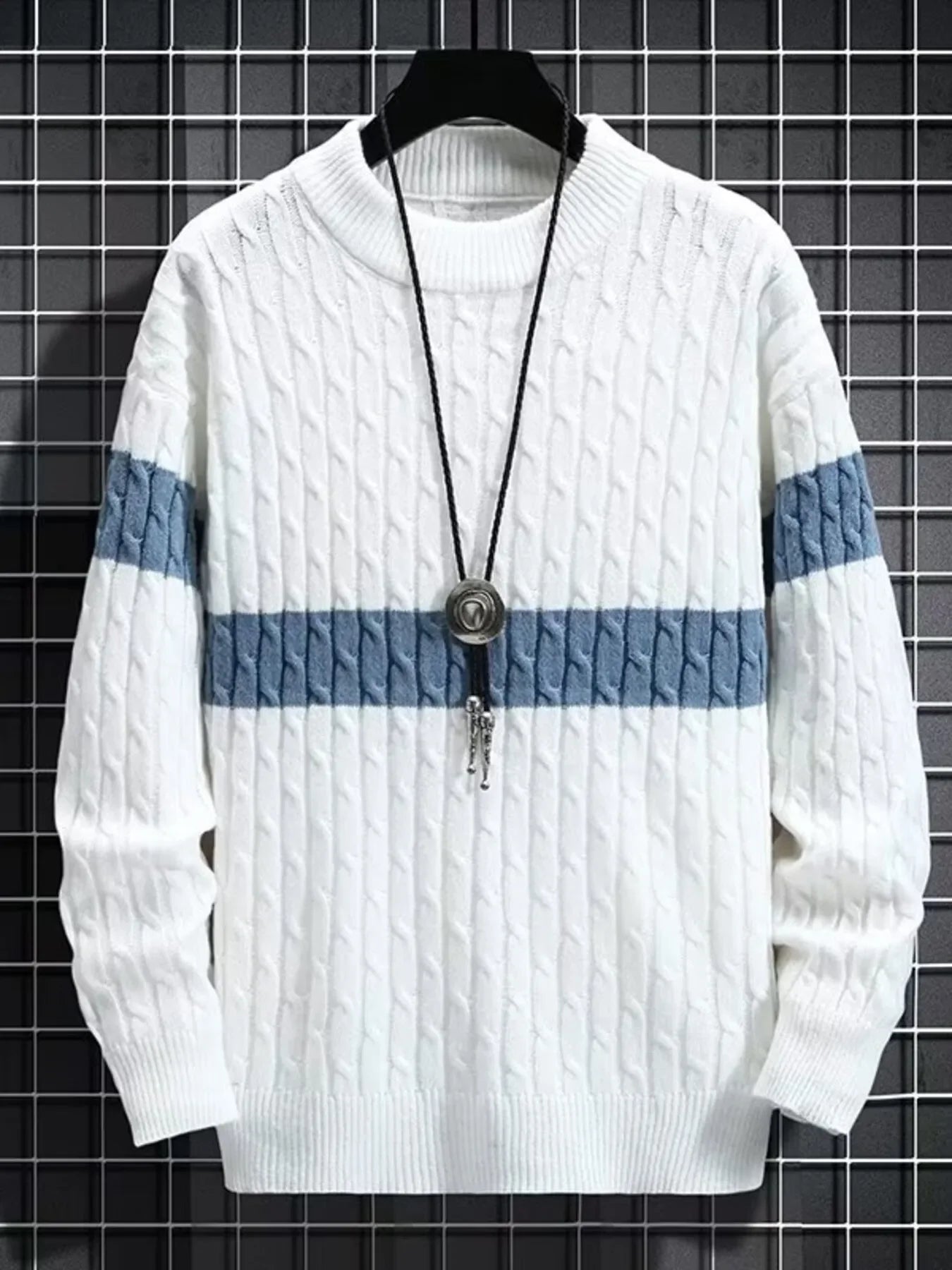 Plus Size Knit Block Round Neck Sweater Coastal Style