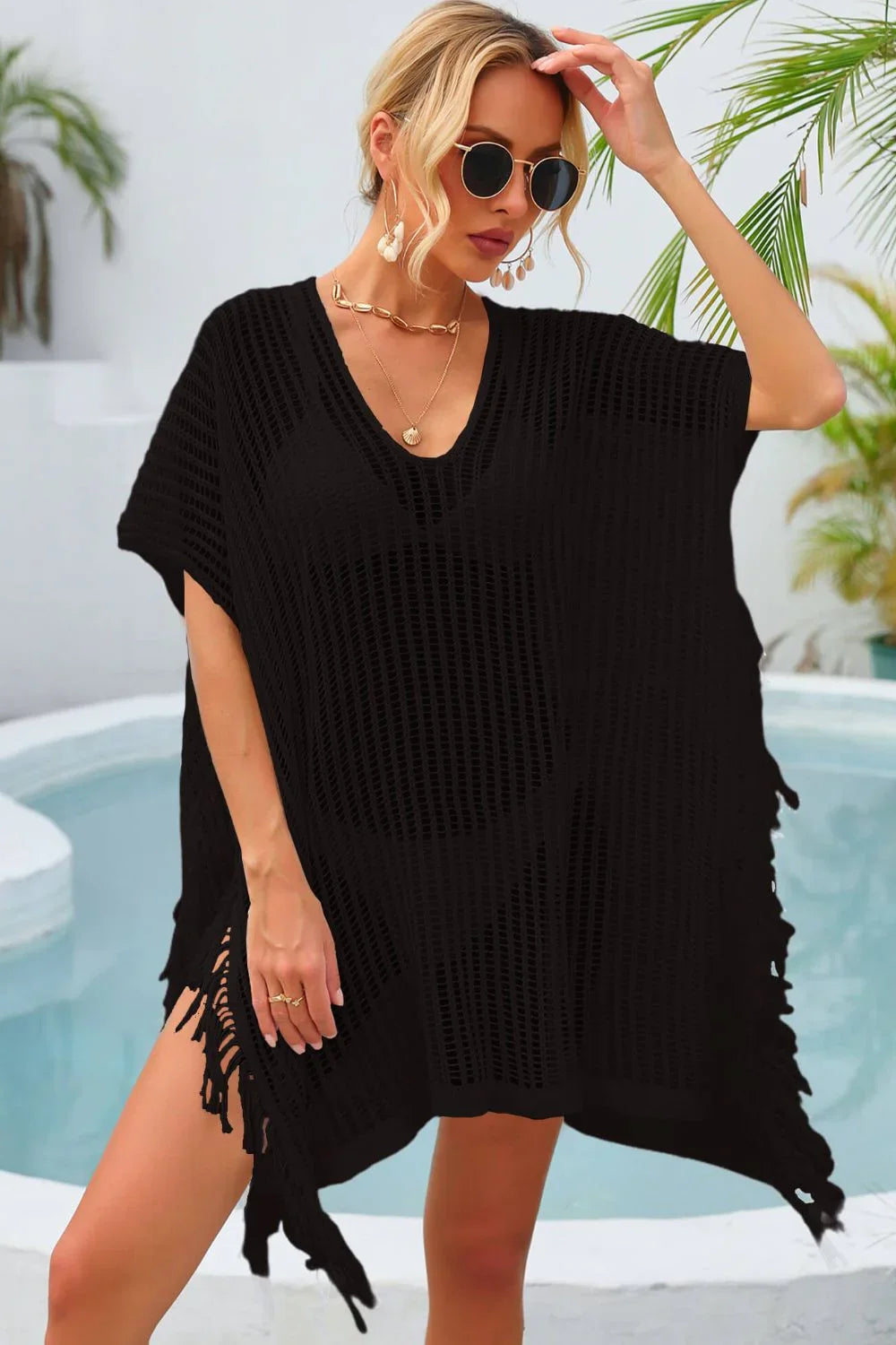 Angel Wings Fringe Trim Openwork Cover Up One Size - Southern Shores Clothing