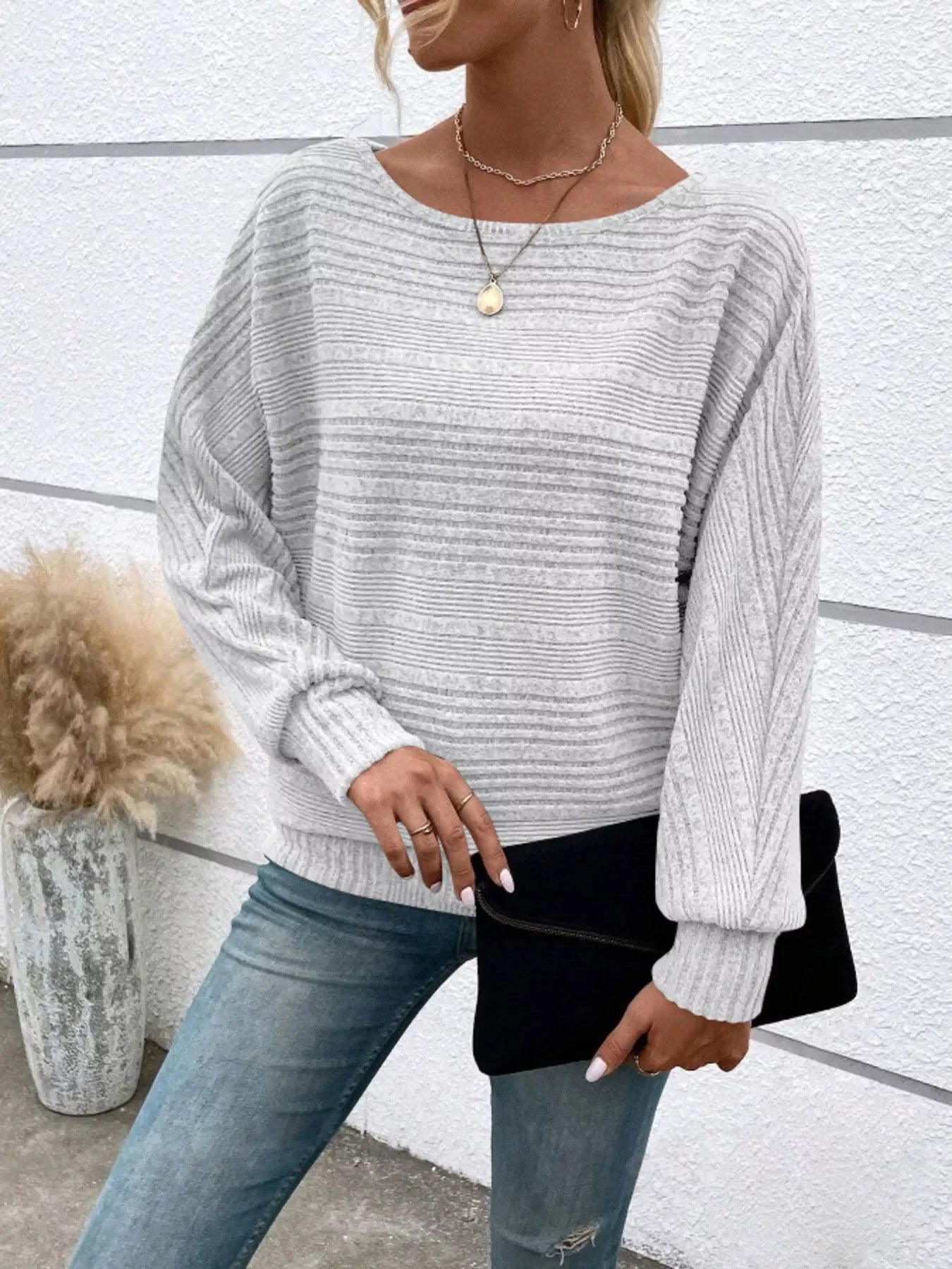 Ribbed Round-Neck Long-Sleeve T-Shirt With Slight Stretch - Southern Shores Clothing
