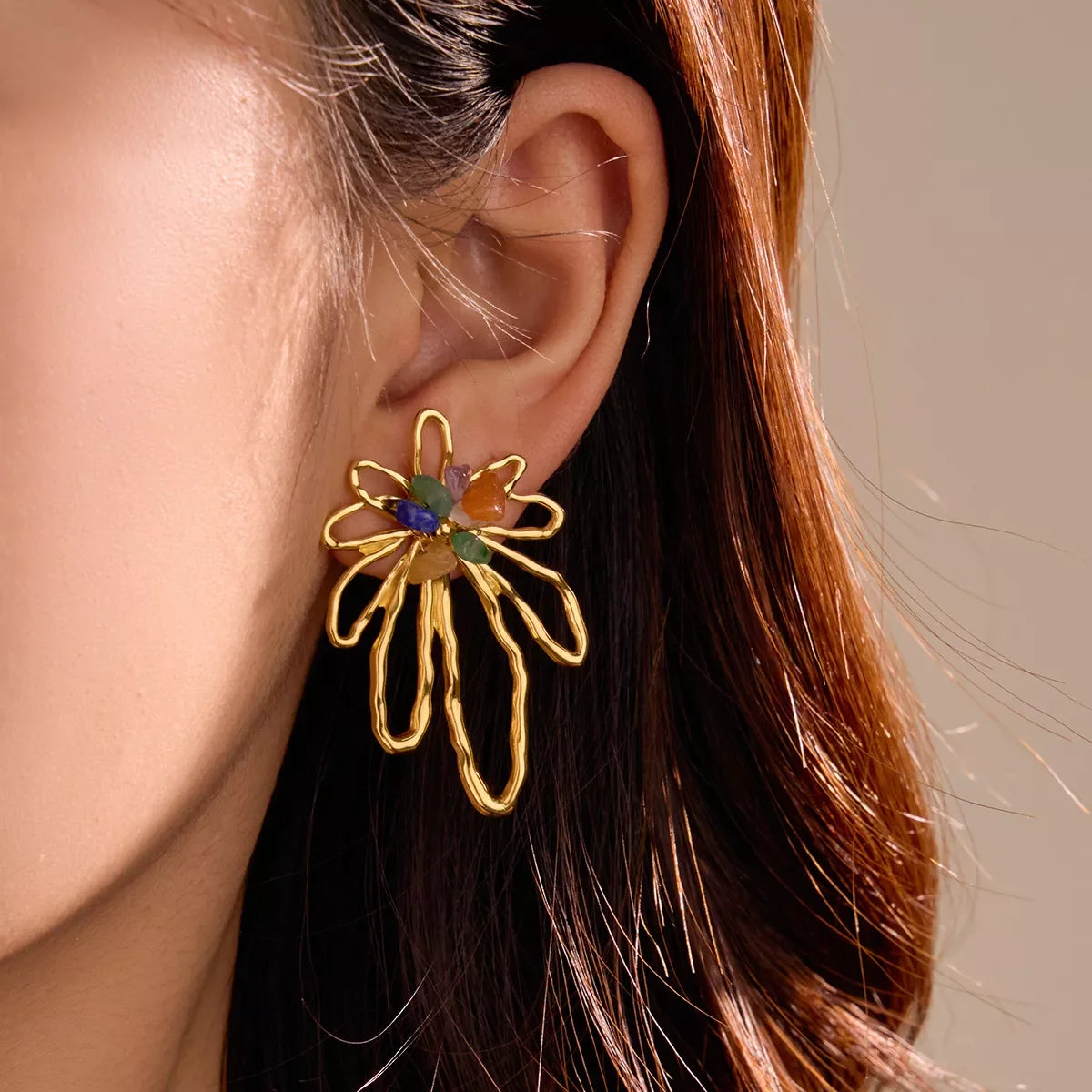18K Gold-Plated Natural Stone Flower Earrings - Southern Shores Clothing