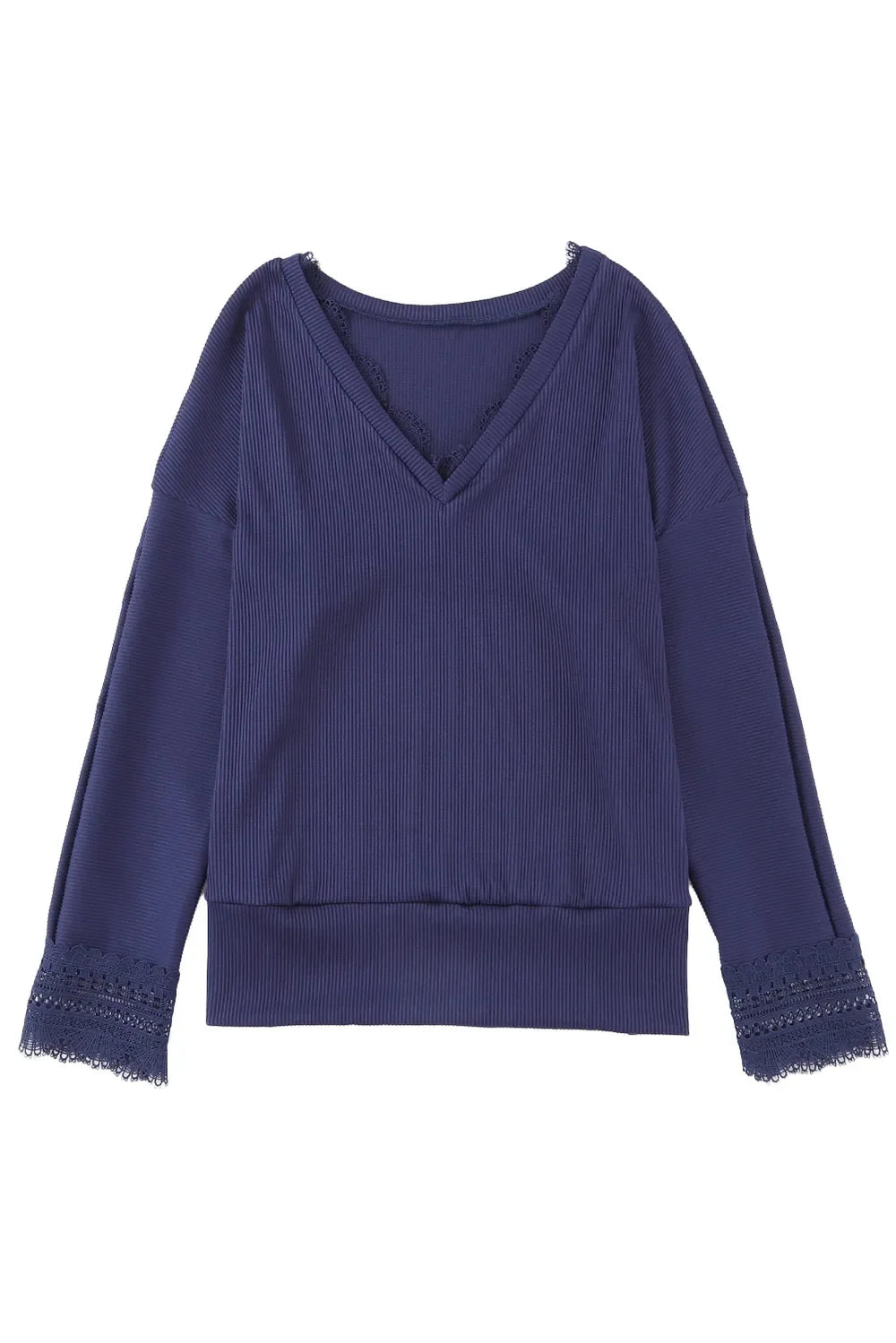 Lace Detail V-Neck Long Sleeve T-Shirt Top - Southern Shores Clothing