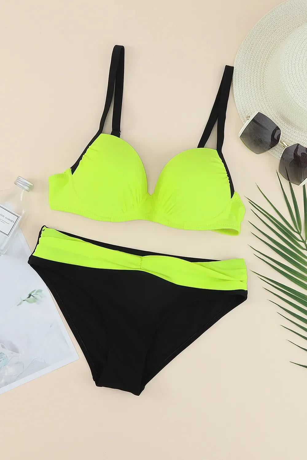 Contrast Sweetheart Neck Bikini Set With Nonremovable Padding - Southern Shores Clothing