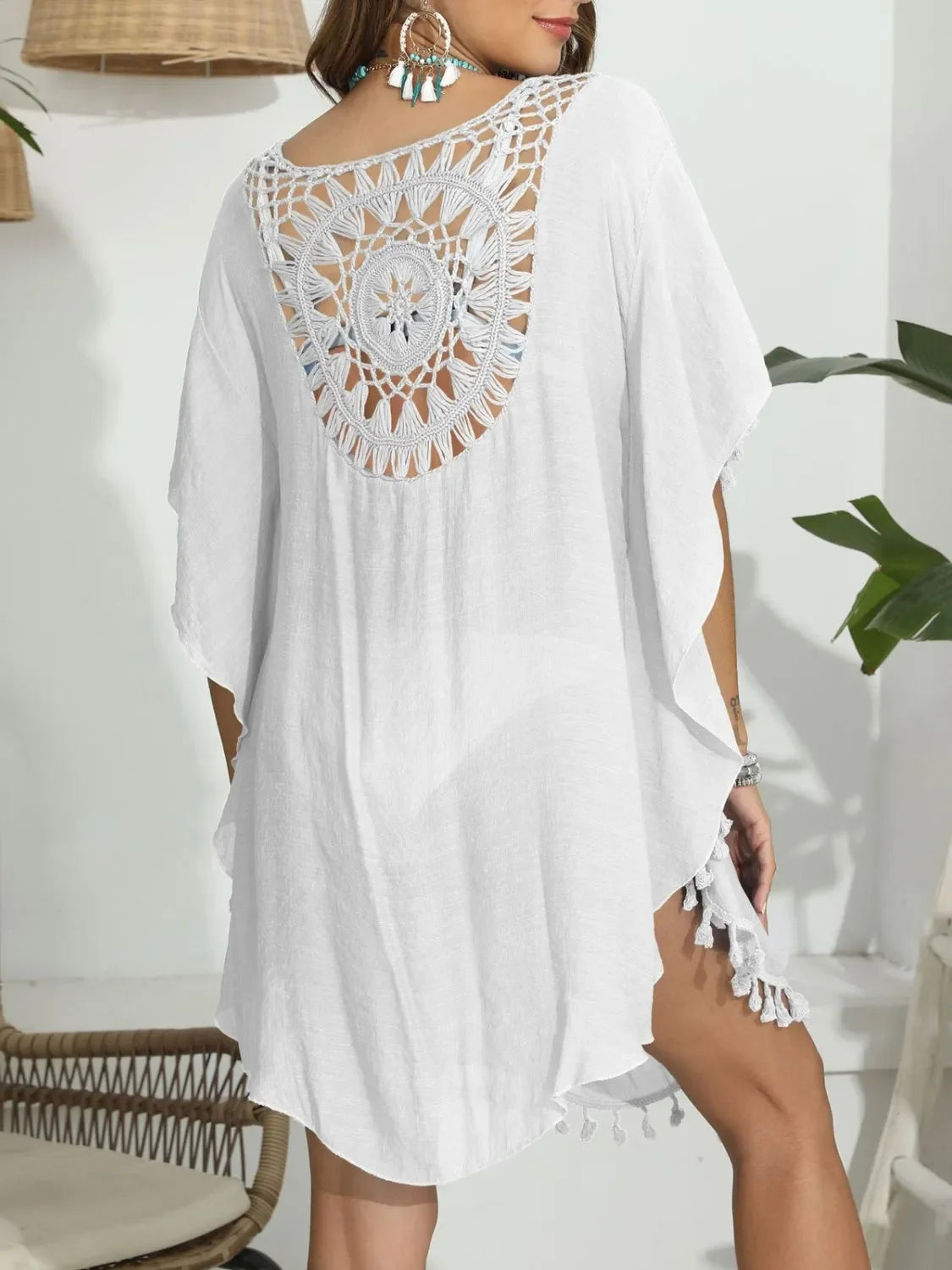 Tassel Crochet Round Neck Cover Up - Southern Shores Clothing