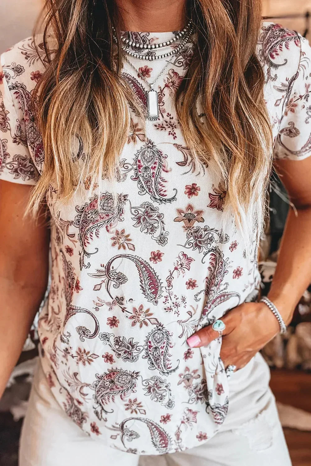 Paisley Mock Neck T Shirt With Stretchy Fit - Southern Shores Clothing