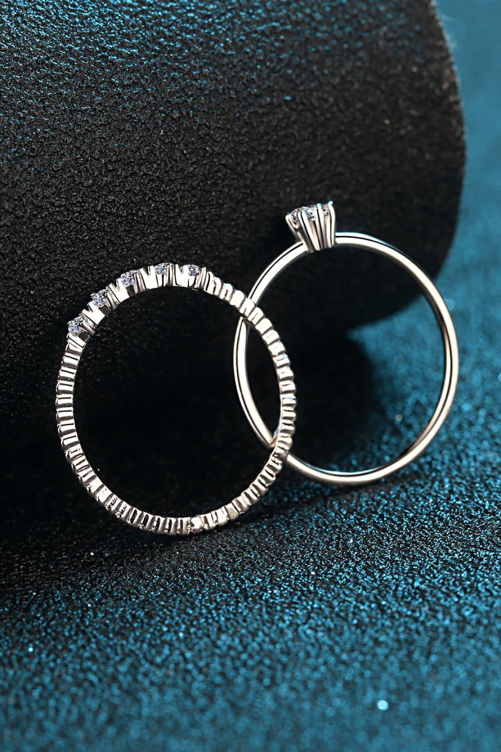 Moissanite Sterling Silver Two Piece Ring Set - Southern Shores Clothing