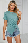 Ruched Hem Crewneck Short Sleeve T Shirt Stretchy Fabric - Southern Shores Clothing