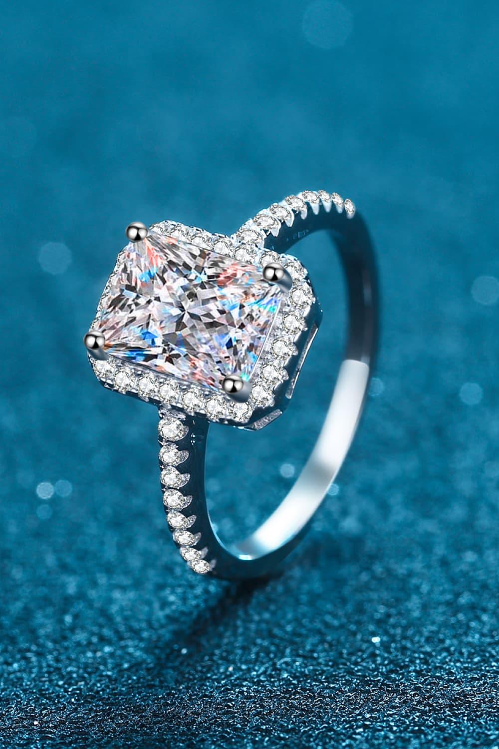 2 Carat Moissanite Halo Ring In Sterling Silver - Southern Shores Clothing