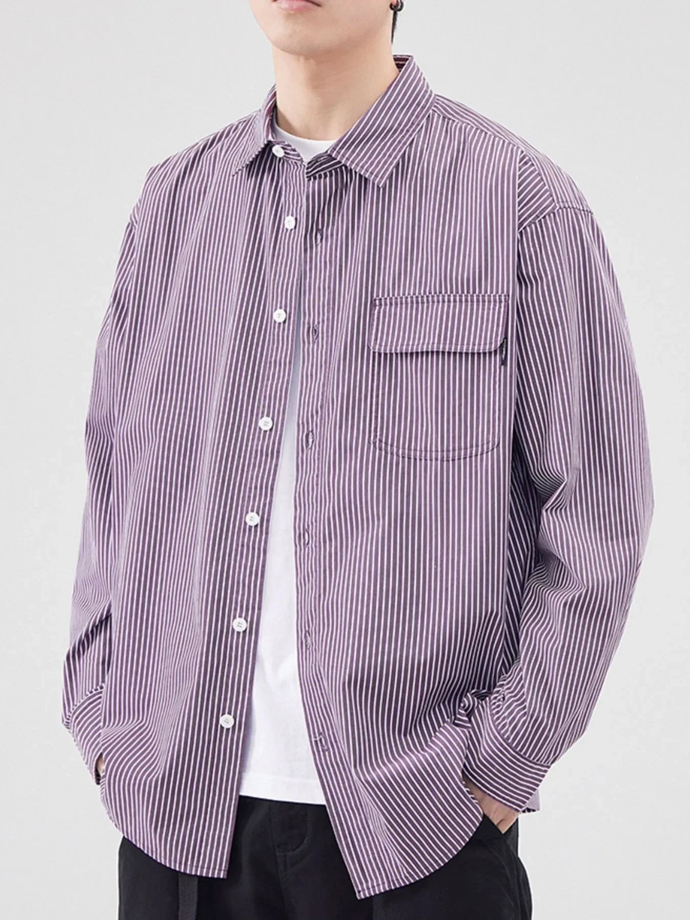 Plus Size Striped Button Up Shirt Oversized - Southern Shores Clothing