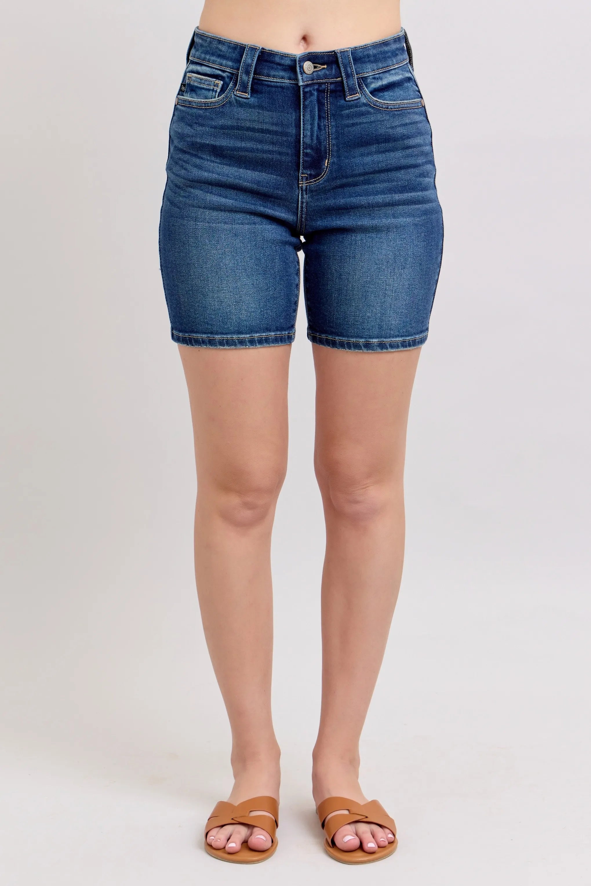 Southern Shores High Waist Plus Size Denim Shorts with Pockets