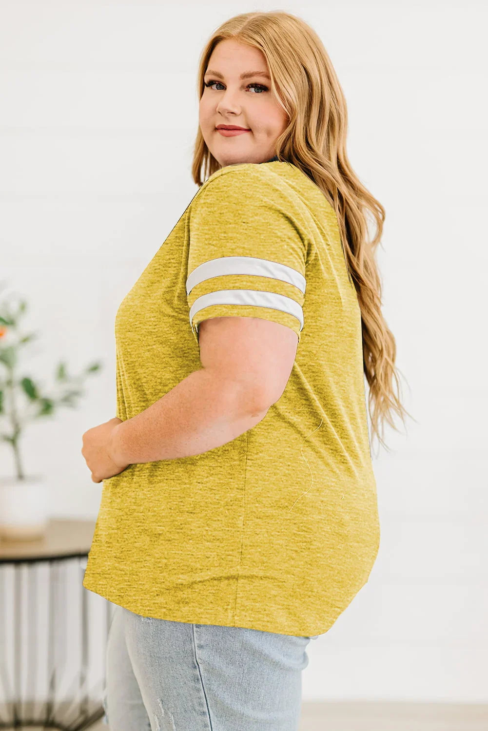 Plus Size Striped V-Neck Short Sleeve T-Shirt - Southern Shores Clothing