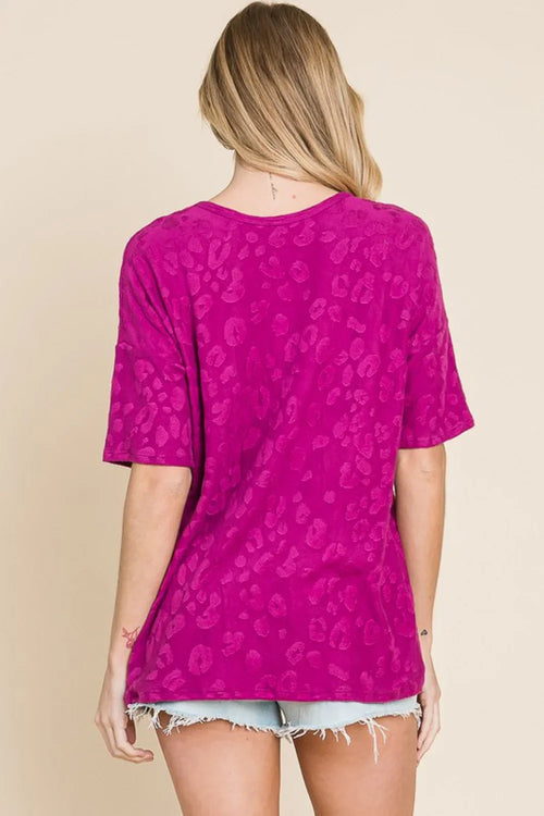 Animal Print Textured Blouse With Button Placket Relaxed Fit - Southern Shores Clothing